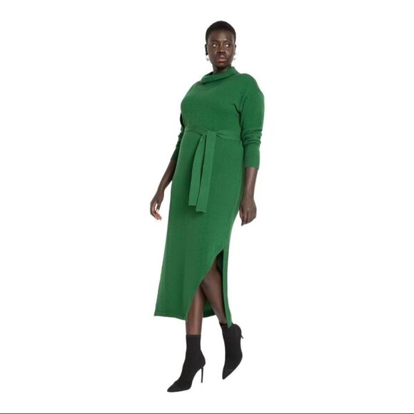 Eloquii Women’s Size 18 / 20 Green Knit Funnel Neck Fitted Sweater Maxi Dress - Picture 1 of 11
